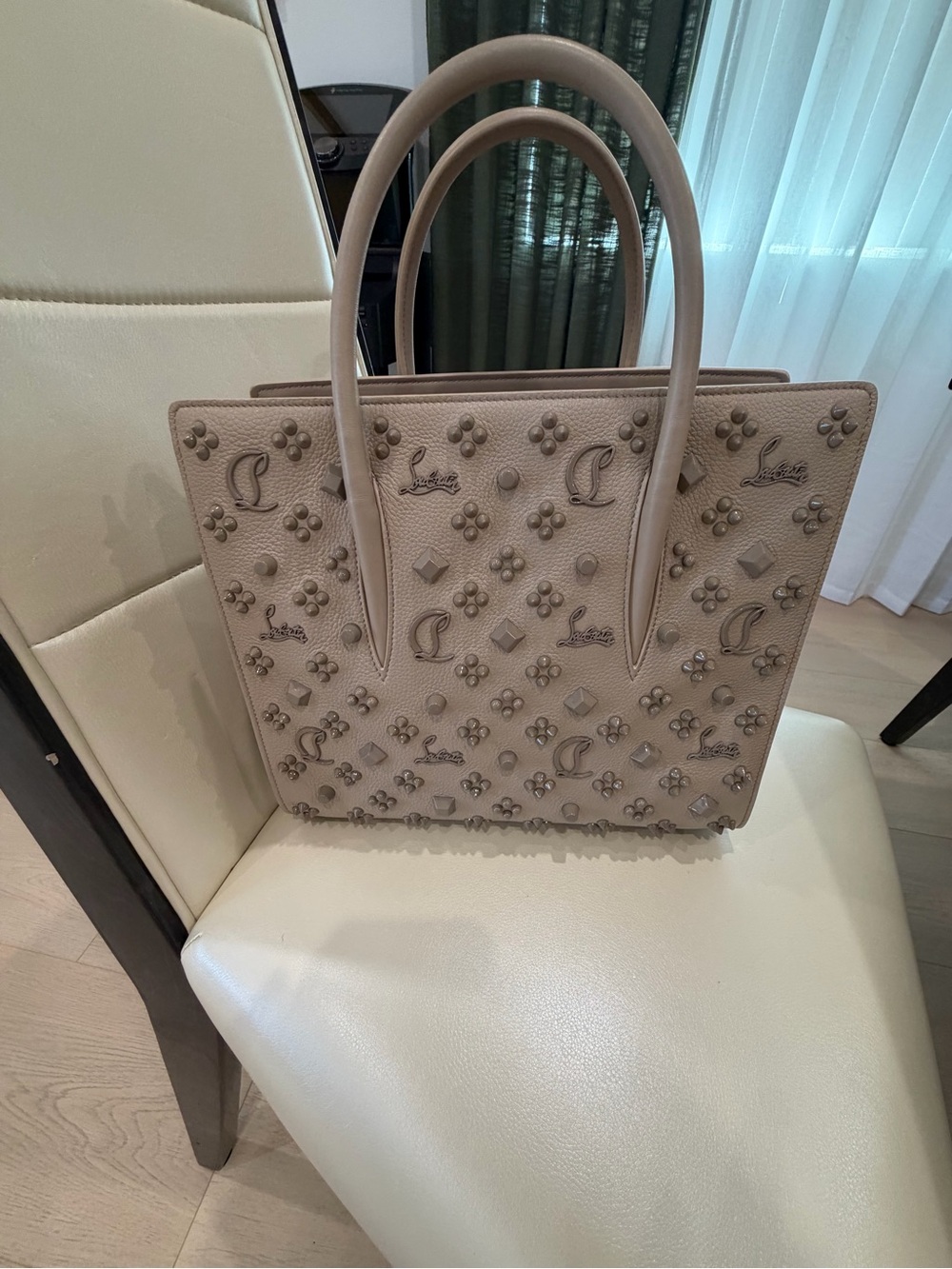 Christian Louboutin Taupe Studded Leather Tote